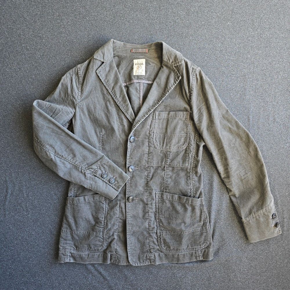 Vintage Fossil 54 Corduroy Blazer Coat Mens Size Small Gray Unstructured Jacket